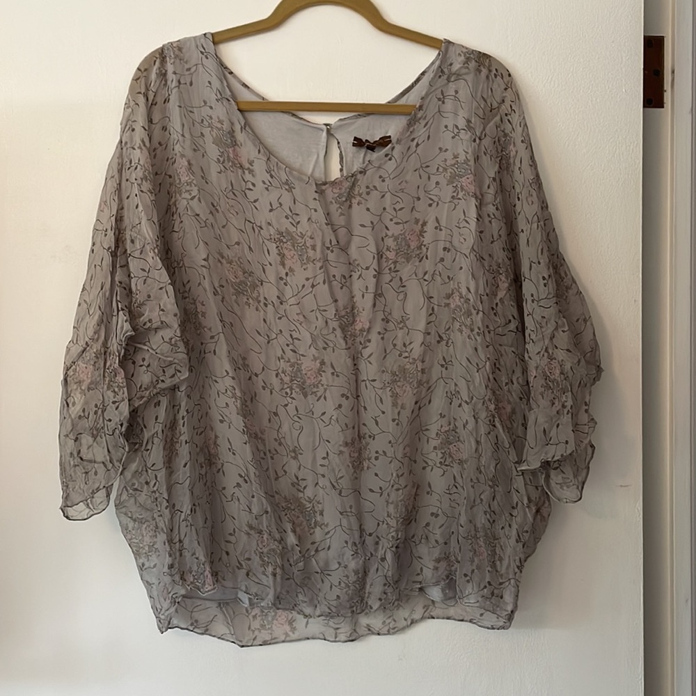 Piazza Roma large boho flowy sleeve floral silk top blouse